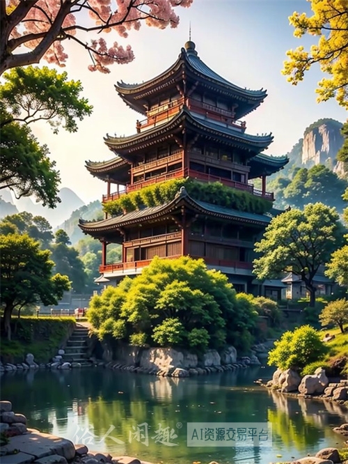 古风13风景秀丽山水建筑桃花[4K-26P]