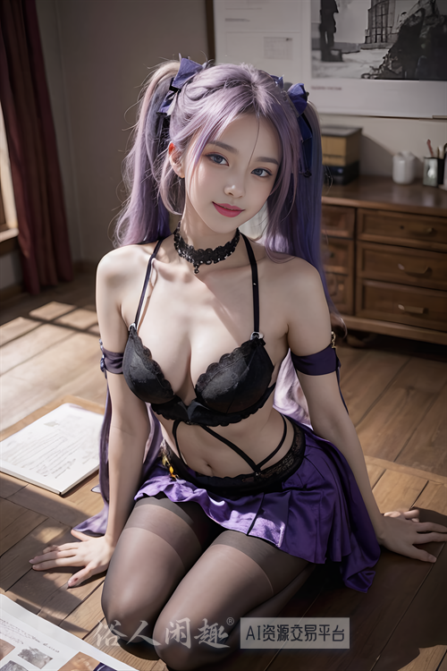 COS风紫发黑丝双马尾美少女2-4K