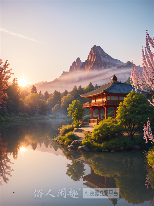 日落时分山中湖景远山-4K