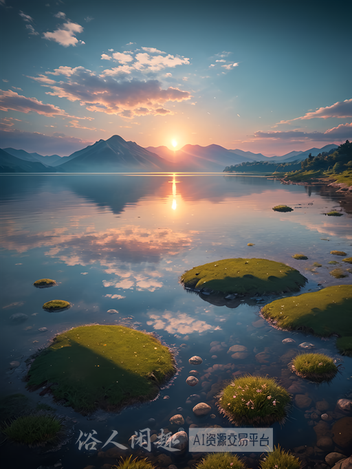 是夕阳还是晨曦下平静的湖景唯美四季32-4K
