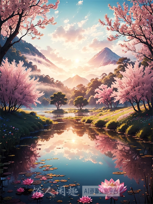 免费-广阔的湿地摇曳的芦苇盛开的粉荷唯美四季36-6K